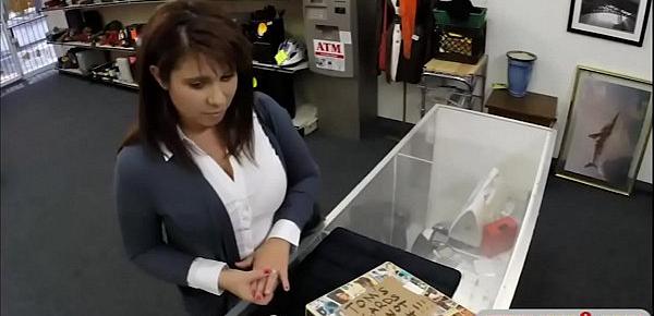  MILF sells her hubbys postcards and fucked by pawn guy